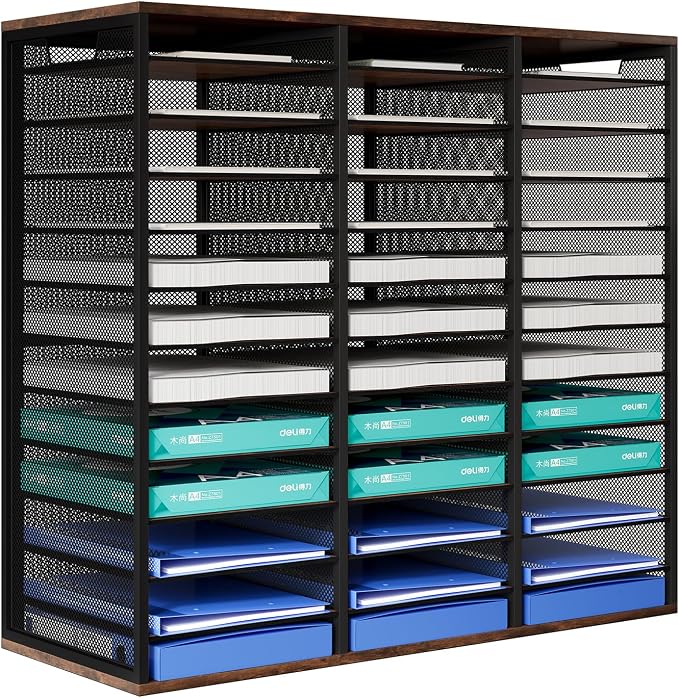 PAG Mass Mail Sorter - Adjustable Mail Holder, Countertop Literature Organizer, Student Mailbox for Classroom, Desktop Bill Paper Organizer for Office Home School, 36 Compartments, Brown by PAG-Mass