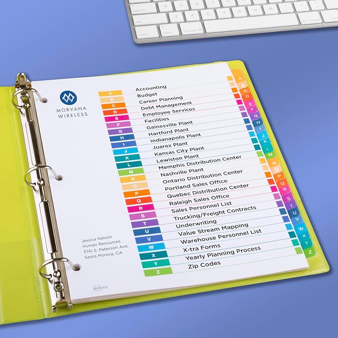 Avery A-Z Dividers for 3 Ring Binders, 26 Tabs per Set, Customizable Table of Contents, Multicolor Tabs, Great for Organizing Reports, Projects, and More (3 Sets of 44225) - Image 6