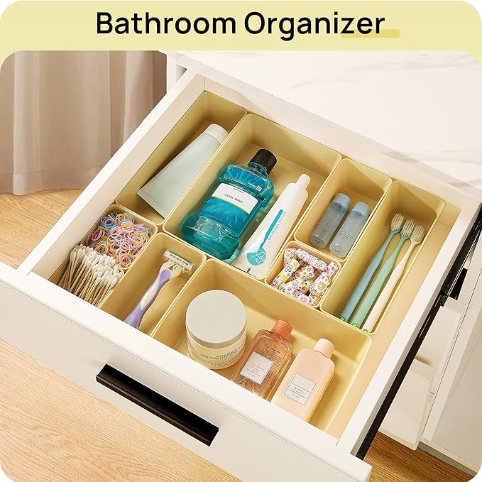 Vtopmart 25 Pack Plastic Drawer Organizers with Non-slip Rubber Pads | 4-Size Versatile Makeup Organizer, Storage Containers Small Bins for Makeup, Jewelries, Bedroom, Kitchen Utensils and Office - Image 5