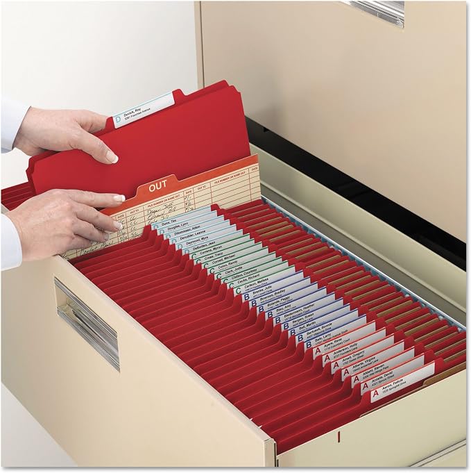 Smead Pressboard Classification File Folder with SafeSHIELD Fasteners, 2 Pocket Dividers, 2" Expansion, Letter Size, Bright Red, 10 per Box (14082) - Image 7