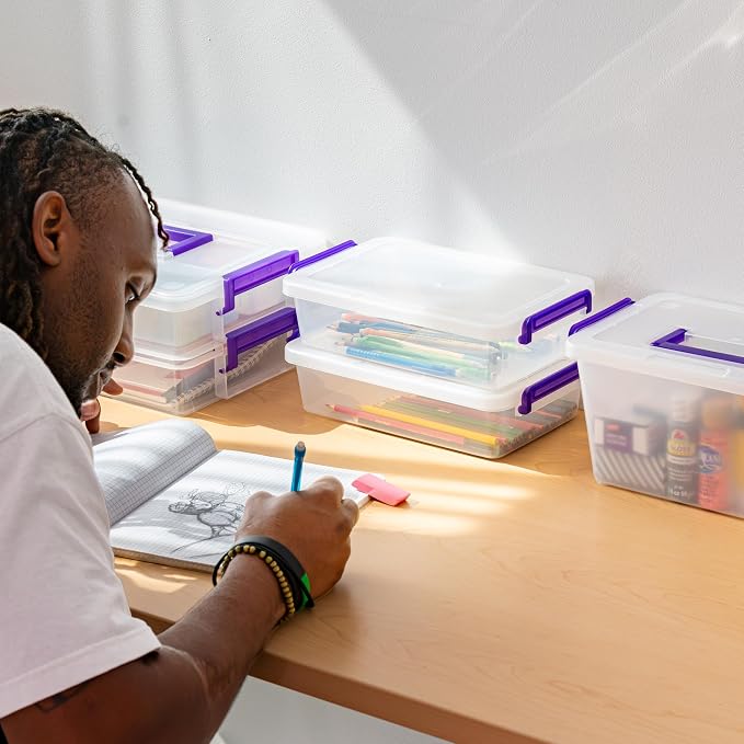 IRIS USA Storage Bins with Lids |Made in USA| 5 Qt - (6-Pack) - Clear | Built-In Handle Tote / Plastic Containers for Crafts, Art, Office & Study Supplies / Interlocking Latches - Image 7