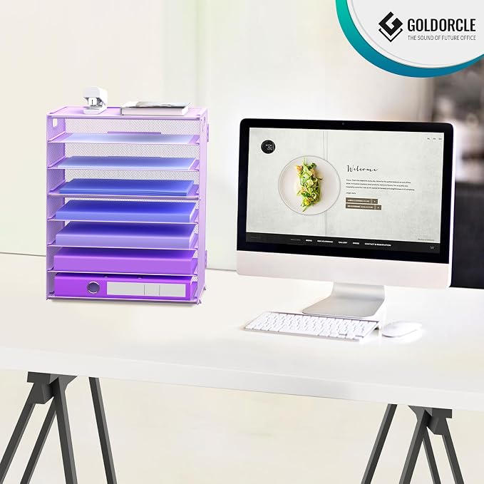 8 Tier Paper Letter Tray Organizer with Handles for Desk (Purple) | Mesh Desk File Holder Storage Organization for Home School Classroom & Office - Image 5