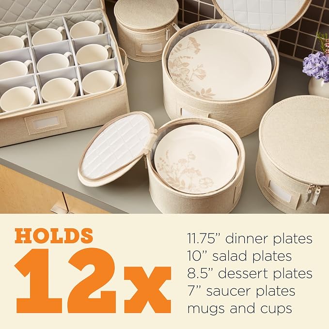 China Storage Containers, Containers for Organizing, Hard Shell Case, Felt Plate Dividers, Moving Supplies, Storage Box, Wine, Dishes, Glasses Storage, Charger Plates Storage Containers | 5-Piece Quilted Set For 12 - 4 Plate Cases + Mug Case. Soft Quil... - Image 4