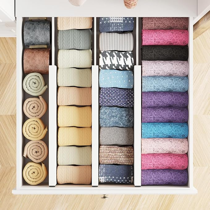 SpaceAid Bamboo Dresser Drawer Dividers 6 Pack, (Need 4.65" Deep Drawer) Adjustable 12.5“-17” Organizers, Expandable Organization for Clothing, Clothes, Dressers, White - Image 4