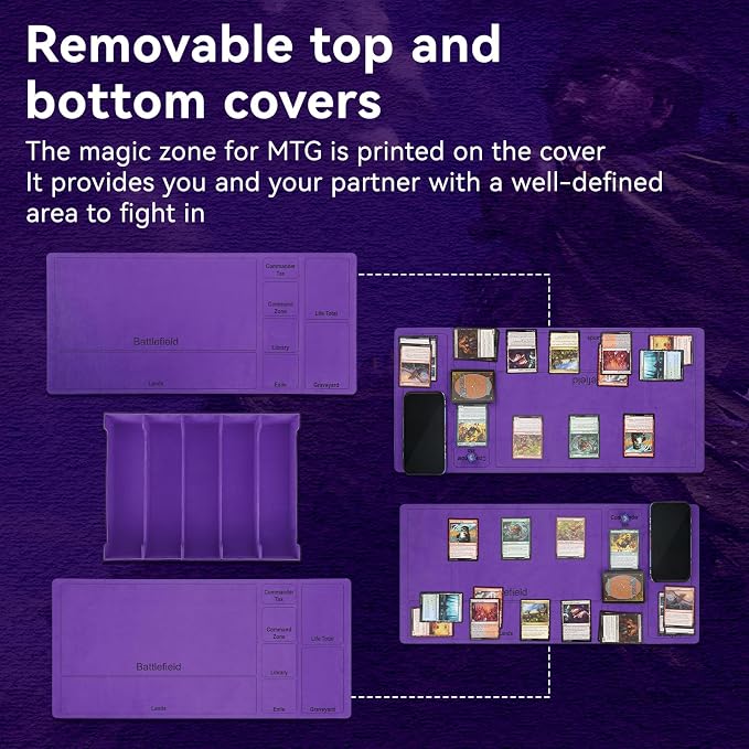 5 Row Trading Card Storage Box, 3800+Bulk Card Organizer Box with 20 Dividers & 5 Supporters, Graded Card Deck Box for YuGiOh, MTG, TCG with Double Lid Black/Violet - Image 6