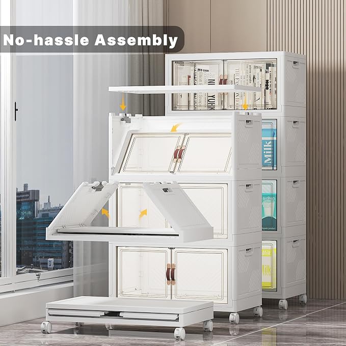 Stackable Storage Bins, 416QT Collapsible Drawers with 2 Lids | Large Capacity, Magnetic Door, Stack Lock, Rolling Wheels, Foldable Design, Organizers and Storage for Bedroom Dorm Garage - Image 2