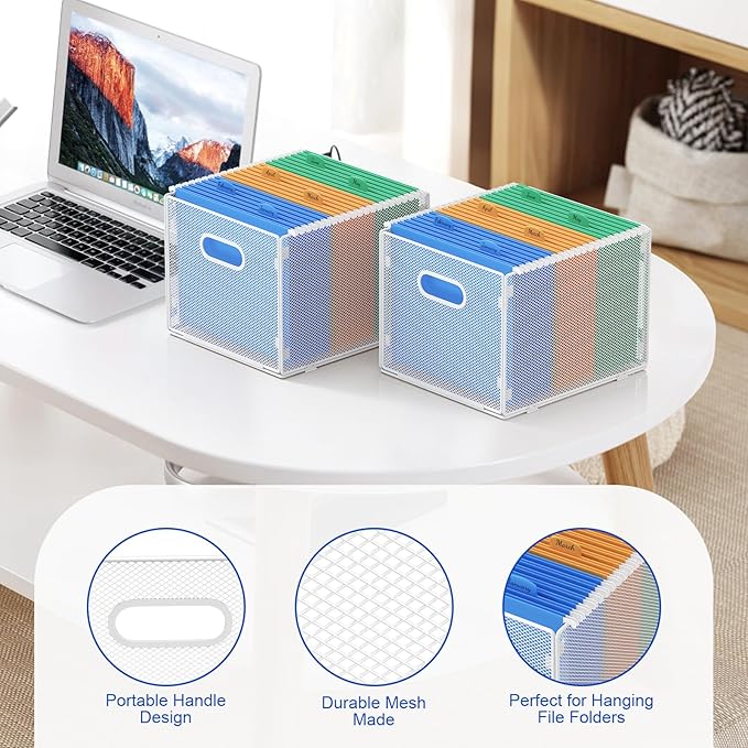 samstar 2 Pack Hanging File Organizer, Mesh File Folder Box Filing Box Cabinet Organizer Storage Boxes, Letter Size,White - Image 5