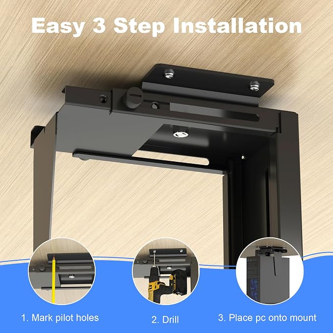 Suptek Adjustable Under Desk and Wall PC Mount,3.74 to 8.26 inch Wide Computer Case CPU Hanger Holder 360 Degree Rotatable Under-Desk PC Hanging Stand Holder Mount (ZJJ001) - Image 6