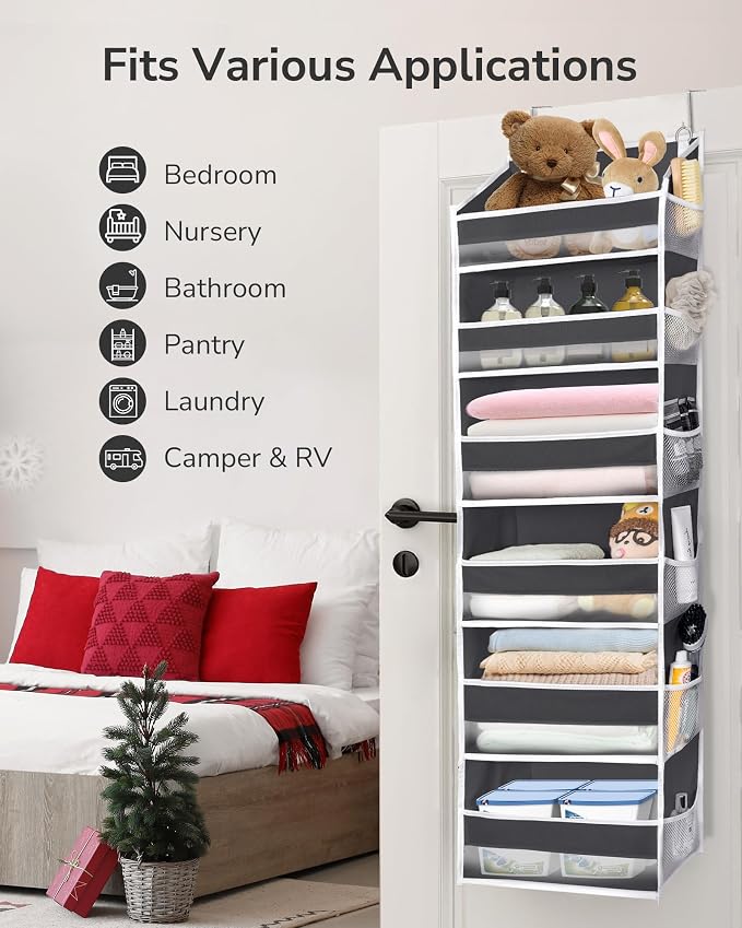 ULG Over The Door Organizer with 6 Large Pockets 12 Side Pockets, 50lbs Weight Capacity Door Hanging Organizer for Bedroom, Bathroom, Pantry, Nursery Storage, Dark Gray - Image 5