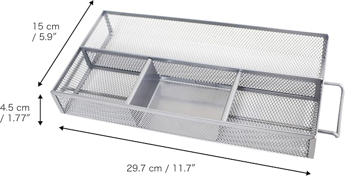 Exerz Layer of 2 Wired Mesh Paper Sorter Plus an Accessory Tray/Desk Organiser/Detachable File Holder, with Extra Divider/Memo Holder On Top – Office, School, Study Multifunctional Essential. | Two Tier A4 File Storage With Divided Accessory Sections F... - Image 3