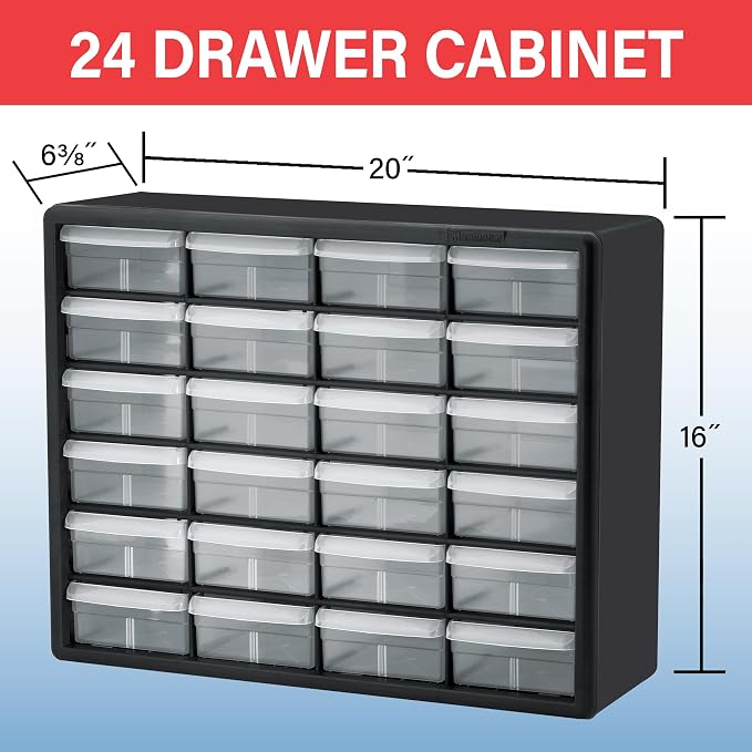 Akro-Mils 24-Drawer Plastic Storage Cabinet, 20"W x 6"D x 16"H, Yellow | Plastic Cabinet w/ Drawers for Garage Organization, Beads, Building Bricks Storage, Teacher Toolbox, Makeup Organizer, 10124 - Image 3