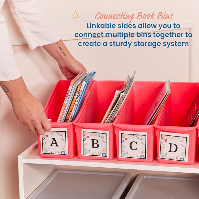 ECR4Kids Linking Plastic Storage Book Bin, Multipurpose Organization, Neon Orange, 10-Piece - Image 3