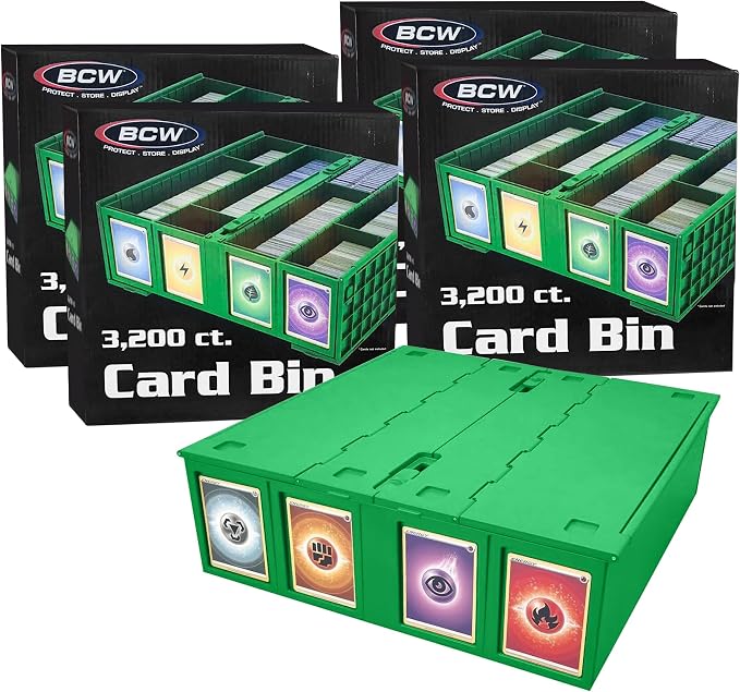 BCW Collectible Card Bin (4-Pack, Green) | Holds 3,200 Cards Each | Includes 4 Dividers Per Bin | Storage for Pokémon, MTG & Sports Cards by BCW