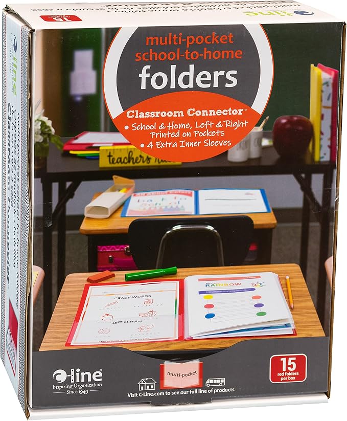 C-Line Classroom Connector™ Multi-Pocket School-to-Home Portfolio, Red, 15/BX (32304), 9.5 x 11.75 x 0.25 - Image 5