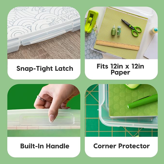 IRIS USA Scrapbook Case |Made in USA| Fits 12"x12" - Thin (10-Pack) - Clear | Portable Plastic Storage Organizers with Built-In Handles for Paper, Art, Board Games, Crafts, Files & Office Supplies - Image 3