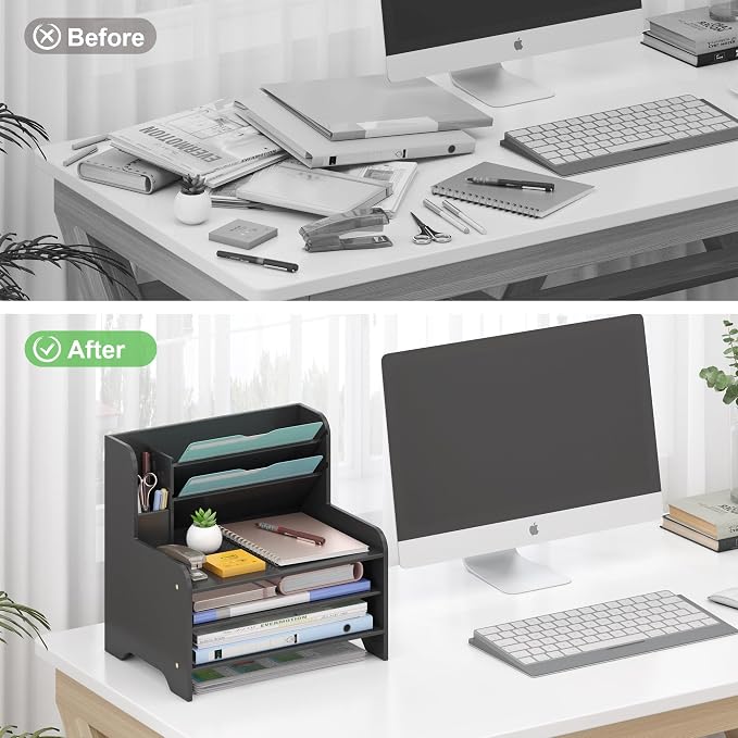 Bamboo File Organizer for Desk, Desktop Paper Tray and Mail Holder | Three open tiers keep A4/letter paper, folders, bills and mail sorted, visible and easy to reach while saving desk space - Image 5