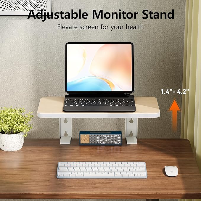 15.7"×7.5" Clamp-on Desk Extender, Monitor and Laptop Riser | Heavy-Duty Side/Top Desk Organizer Shelf, Adjustable Desktop Storage for Office Accessories, Light Wood - Image 3