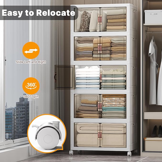 Stackable Storage Bins, 560QT Collapsible Drawers with 1 Lid | Large Capacity, Magnetic Door, Stack Lock, Rolling Wheels, Foldable Design, Organizers and Storage for Bedroom Dorm Garage - Image 6