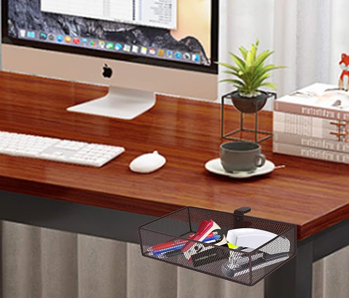 Under Desk Drawer, Clamp on Desk Organizer Under Table Hanging Desk Storage | 2PCS under desk organizer: clamp on desk drawer, under desk basket, hanging desk storage, clamp on undertable shelf, no-drill - Image 5