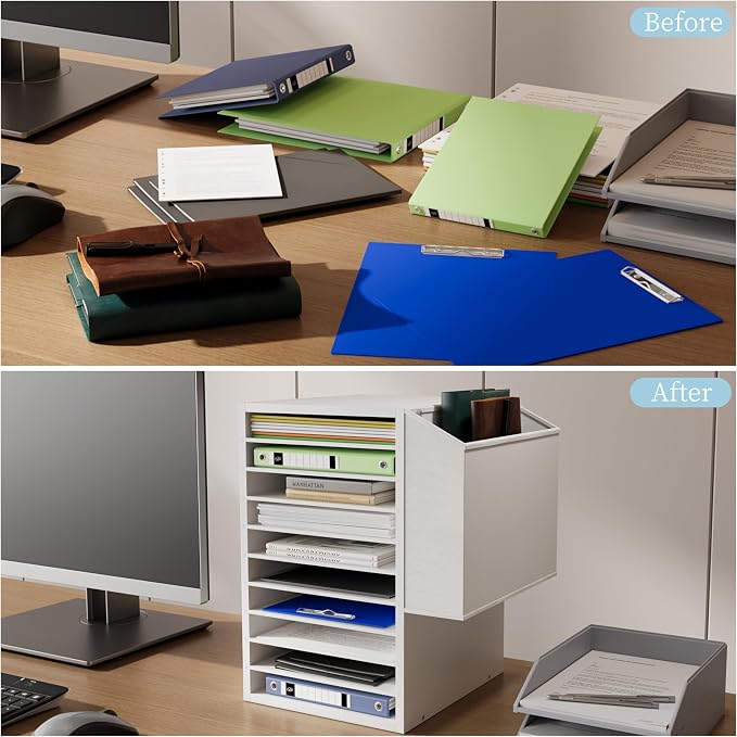 Unionly 10Tier Adjustable Mail Sorter,Wood Paper Organizer for Class,Office | Office Mailbox with name slot,Literature Organizer with side pocket,Wooden File Storage Organizer for school,classroom,office - Image 9