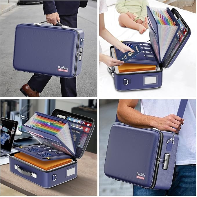 DocSafe Fireproof Document Box Hard Case with Lock ＆ Accordion File Folder | Fire and Water Resistant Safe Box,File Organizer,Multi-Pocket,Home Office Travel Storage for Important Document,Laptop,Blue - Image 7