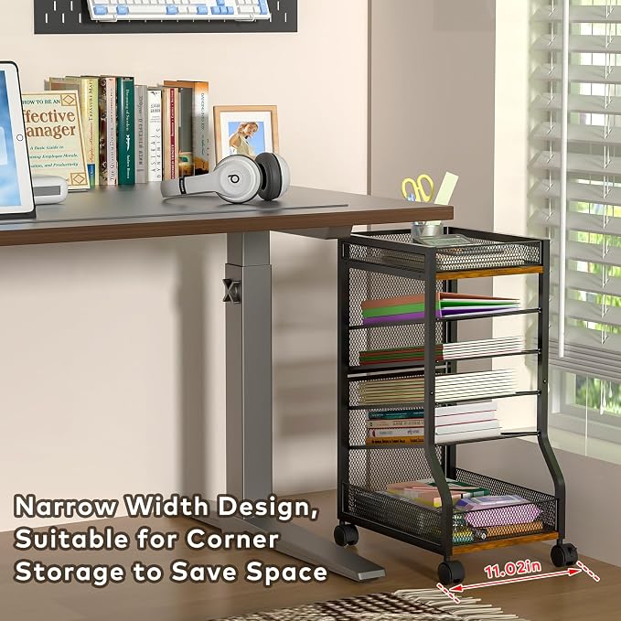 6-Tier Standing File Organizer, Rolling Under Desk Organizer for Office | with Sliding Mesh Paper Letter Trays, Slim Rolling File Cart Under Desk File Holder for Home/Office/Study Organization - Image 4