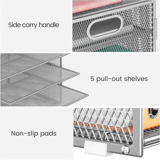 Lavatino 8-Tier Office Desk File Organizer, Letter Tray Paper Organizer with Handle, Including 5 Adjustable Slide Trays for Organizing Desktop Workspace Accessories and Supplies (Silver Metal Mesh) - Image 2