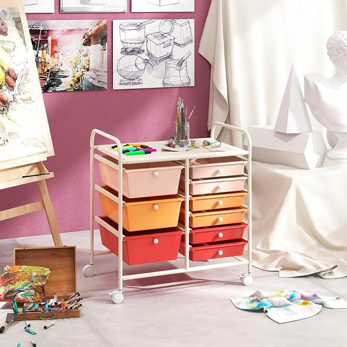 Moccha 9-Drawer Rolling Storage Cart - Under Desk Storage Drawers with wheels for Craft Art Supply Paper Salon, Scrapbook Paper Tools, Mobile Utility Cart for Classroom, Macaron - Image 9
