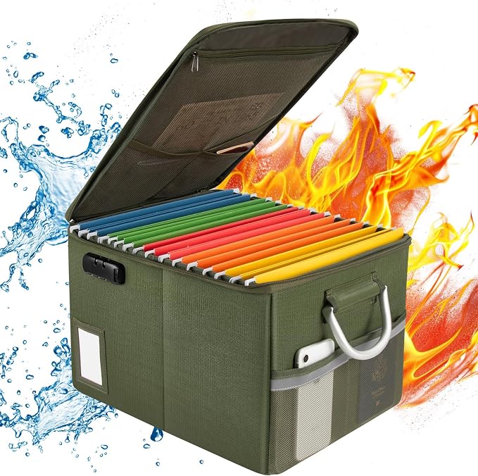 TOMKID Fireproof Document Box, Fire Proof Safe Box for Home Document Organizer with Lock, Fire Organizer Office Storage Cabinet for Hanging Letter/Legal Folder 16.1 x 12.9 x 11in (Green) - Image 2