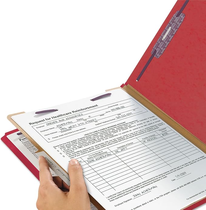 Smead Pressboard Classification File Folder with SafeSHIELD Fasteners, 1 Divider, 2" Expansion, Legal Size, Bright Red, 10 per Box (18731) - Image 5