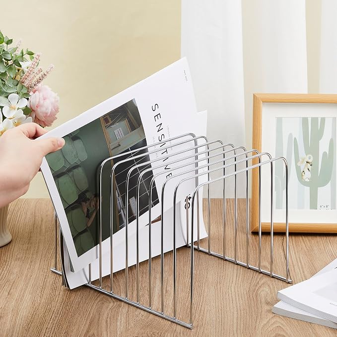 6 Pcs Desktop Organizer 11 Sections Wire Desk File Organizer Vertical Metal Stand up File Stand for Office School Desk Home, 11.2 x 9 x 8 Inches(Silver) - Image 5