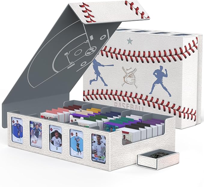 Kabinka Baseball Card Storage Box with Window Display, 5-Row Sport Card Storage Box, 3900+ Card Deck Box for Baseball Sports Card TCG, 5 Top Loaders, 5 Stoppers, 48 Dividers, 1 Dice Tray(Baseball 1) by Kabinka
