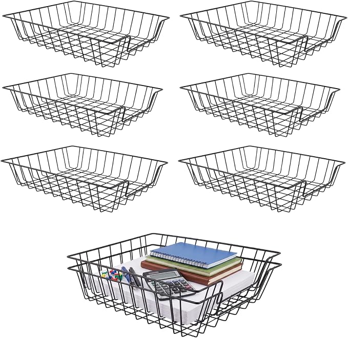 6 Pack Desk Drawer Organizer Letter Tray – Stackable Metal Mesh Wire Paper Trays | A4 Paper Document Desk Basket with Smooth Edges | Rust Proof Storage Tray for Home Office School Desk by ElyelsannsBaby