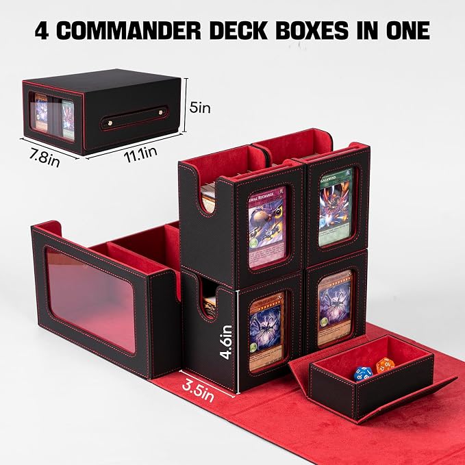 Card Storage Box MTG Deck Box, Trading Card Storage Box, Commander Deck Box, 500+Double-Sleeved Cards,TCG Sports Cards Storage, Mtg Commander Deck Box(Black&Red) - Image 4