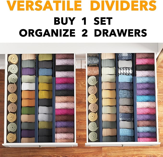 SpaceAid Bamboo Dresser Drawer Dividers 6 Pack, 4.65“ High Adjustable 17“-22” Drawer Organizers, Expandable Organization for Clothing, Clothes, Dressers, Navy Blue - Image 5