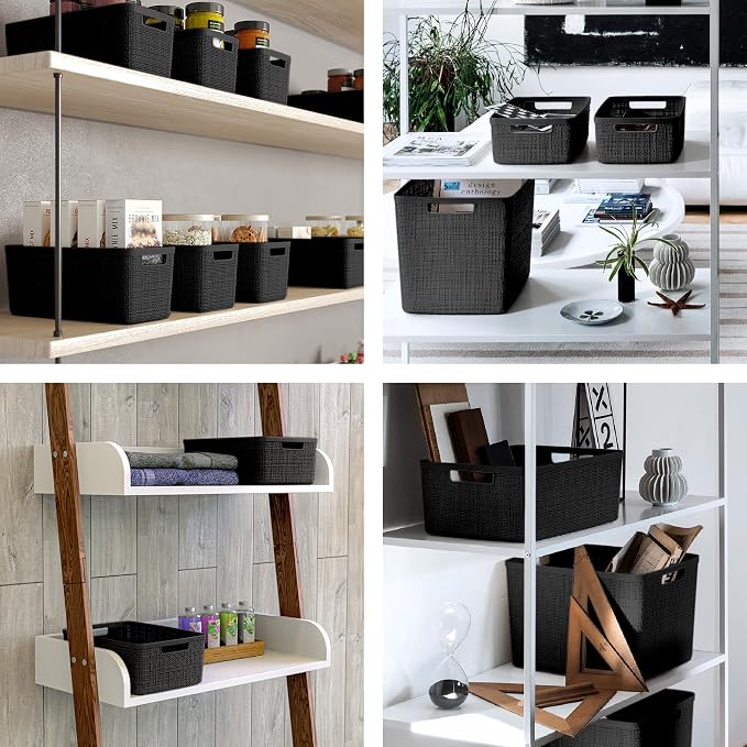 Curver Set of 2 XL 30.5L Jute Decorative Plastic Organization and Storage Baskets - Perfect Bins for Home Office, Closet Shelves, Kitchen Pantry and All Bedroom Essentials, Black - Image 8