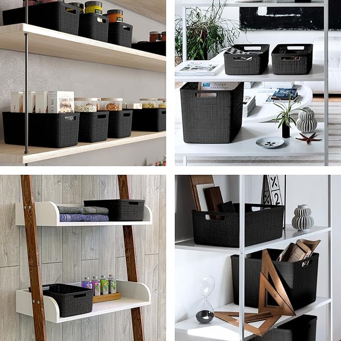 Curver Set of 4 Large 18L Easy Access Jute Decorative Plastic Organization and Storage Baskets - Perfect Bins for Home Office, Closet Shelves, Kitchen Pantry and All Bedroom Essentials, Black - Image 7