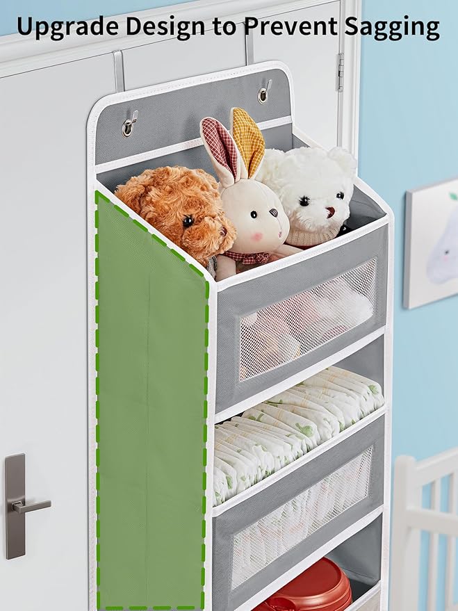 JARLINK Over the Door Organizer for Bedroom, Pantry, Bathroom, 5 Shelf Grey | Anti-Tilt Design, 44 lb Load Capacity, Hanging Door Organizer with 5 Large Capacity Pockets, Behind Door Storage for Nursery - Image 4