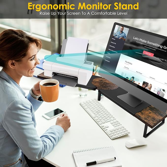 Across-Star Dual-Monitor Stand for Desk - Large Adjustable Length and Angle Riser for 2 Monitors, Double Computer Desktop Organizer, Shelf for TV, Laptop, Printer - Image 6
