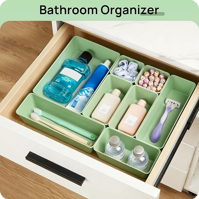 Vtopmart 25 Pack Plastic Drawer Organizers with Non-slip Rubber Pads | 4-Size Versatile Makeup Organizer, Storage Containers Small Bins for Makeup, Jewelries, Bedroom, Kitchen Utensils and Office - Image 5