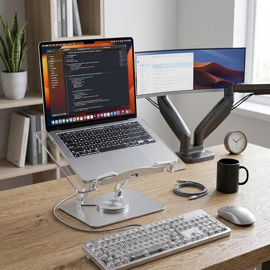 Adjustable Acrylic Laptop Stand for Desk, Ergonomic Aluminum Laptop Riser, Computer Stand for Laptop, Book Holder, for iPad, Tablets, Compatible with MacBook,Sturdy Foldable Design with Swivel Base. by Aquazoo
