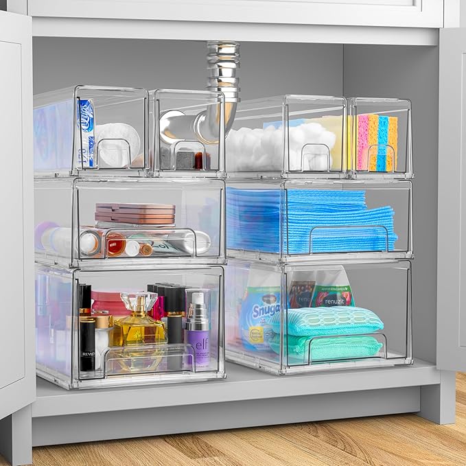 Sorbus Small Wide Clear Stackable Storage Drawers – 2-Pack Plastic Organizer Bins with Handles – Stackable Pull-Out Storage Drawers for Closet, Pantry, Office, Bathroom, Craft, and Toy Organization - Image 2