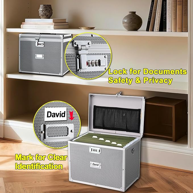 Hanging File Box for Letter, All-in-one set with 20 Folders | Portable Locking Filing Storage Box with Handle & Shoulder strap, Lockable File Cabinet Documents Safe, Lockbox Doc Organizer - Image 4