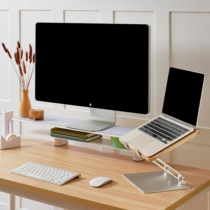 Branch Monitor Stand, Small Monitor Riser Second Tier Storage | Elegant, Durable Powder-Coated Steel Stand with Soft Felt Liner, Charcoal - Image 6