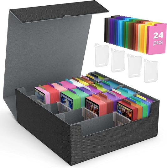 MoKo Trading Card Storage Box for MTG, 3000+ Card Organizer, Black Grey | MTG Deck Box, w/ 24 Colorful Dividers & 4 Card Supporters, MTG Card Storage for Magic Game, TCG, PTG Baseball and Sport Cards by MoKo