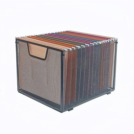 Hanging File Organizer Letter Size,Mesh File Crate,Black | Metal File Folder Organizer with Handle,File Bin & filing basket for Folders,Quick Setup for Office,Classroom & Home by SREGGSIY