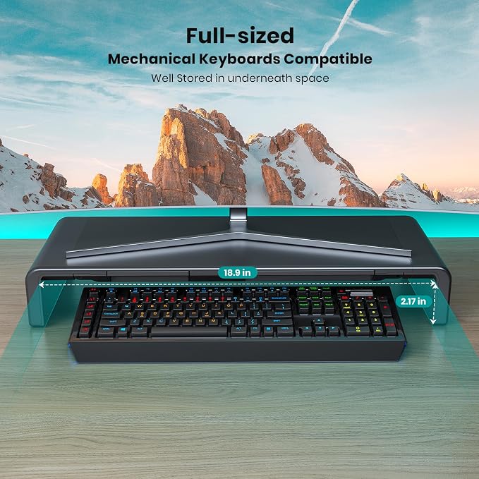 Klearlook Computer Monitor Stand for Desk, Adjustable Foldable Monitor Riser with Storage Drawer & Tablet Phone Holder for Office, Home, Laptop, Desktop (Black) - Image 3