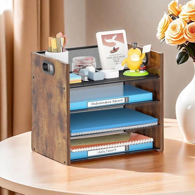 Desk Organizer, 4 Tier Desktop File Organizer and Paper Tray Organizer, Office Desk Accessories for Mail, Documents, Papers, Notebooks and Home Office Storage - Image 8