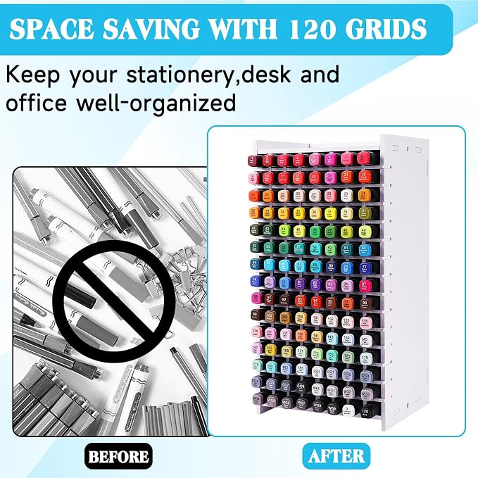 Marker Organizer,120 Slots Marker Holder Organizer with Divider | Marker Holder,Adjustable Marker Rack for Pens,Colored Pencils,Art Brushes,Home Office Art Room and Classroom Desk Organizer - Image 5