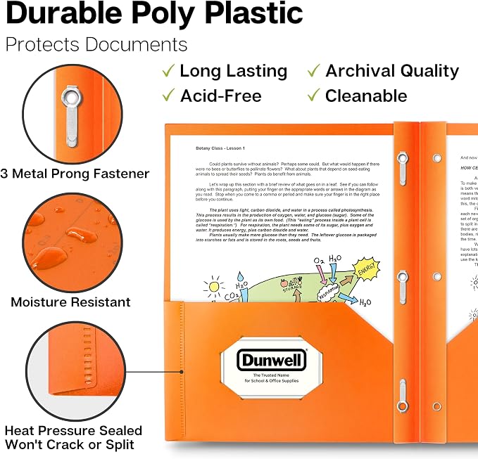 Dunwell Pastel 2-Pocket 3-Prong Folders, Plastic, 6 Pack, Labels | Aesthetic Color-Coded School Folders, Durable Plastic, Back to School Supplies - Image 3